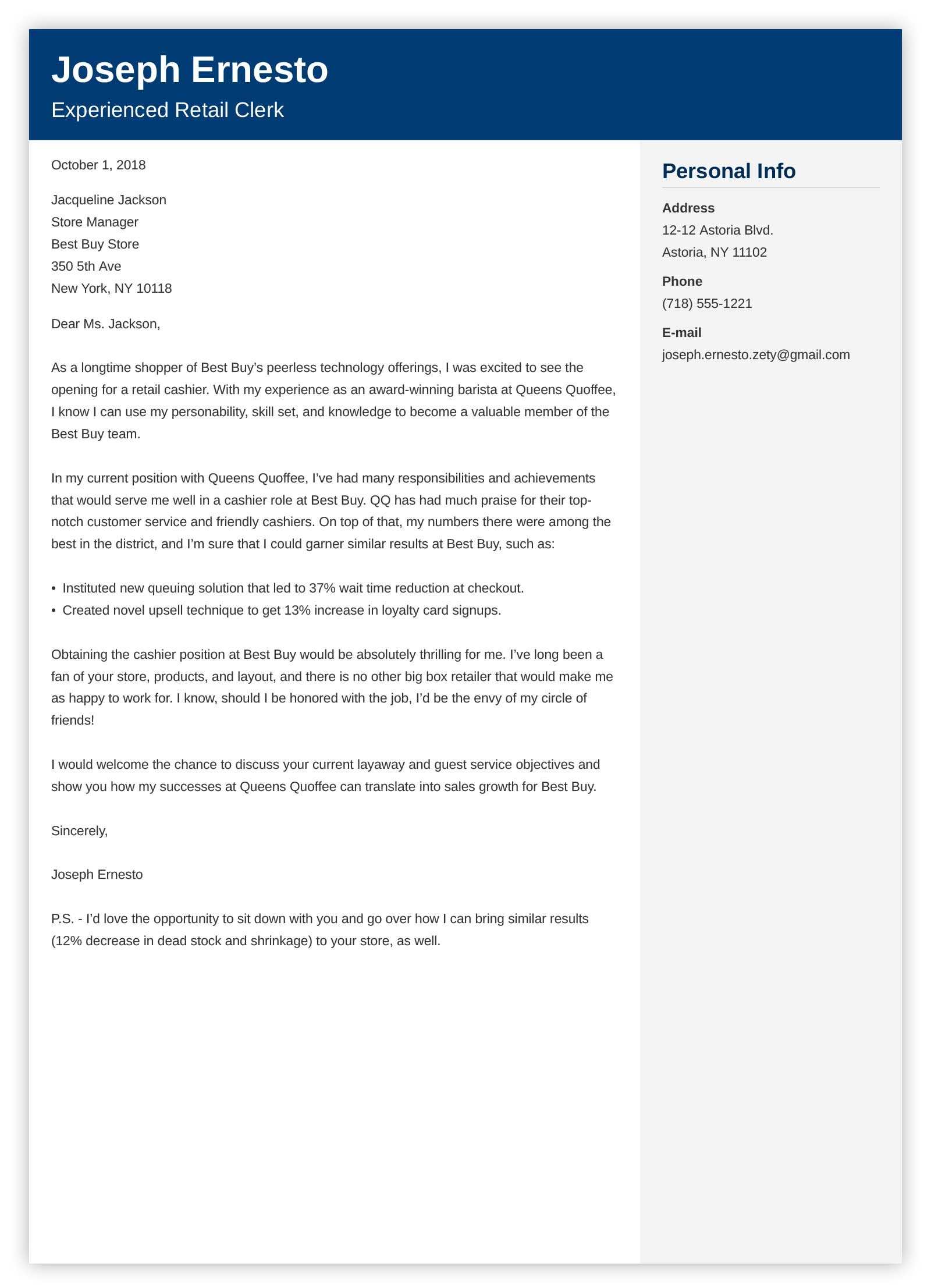 great cover letter examples for retail