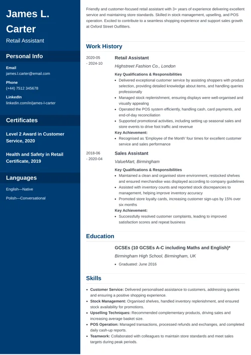  retail CV examples