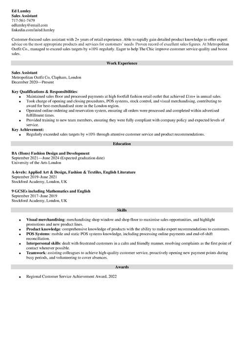 Retail CV sample