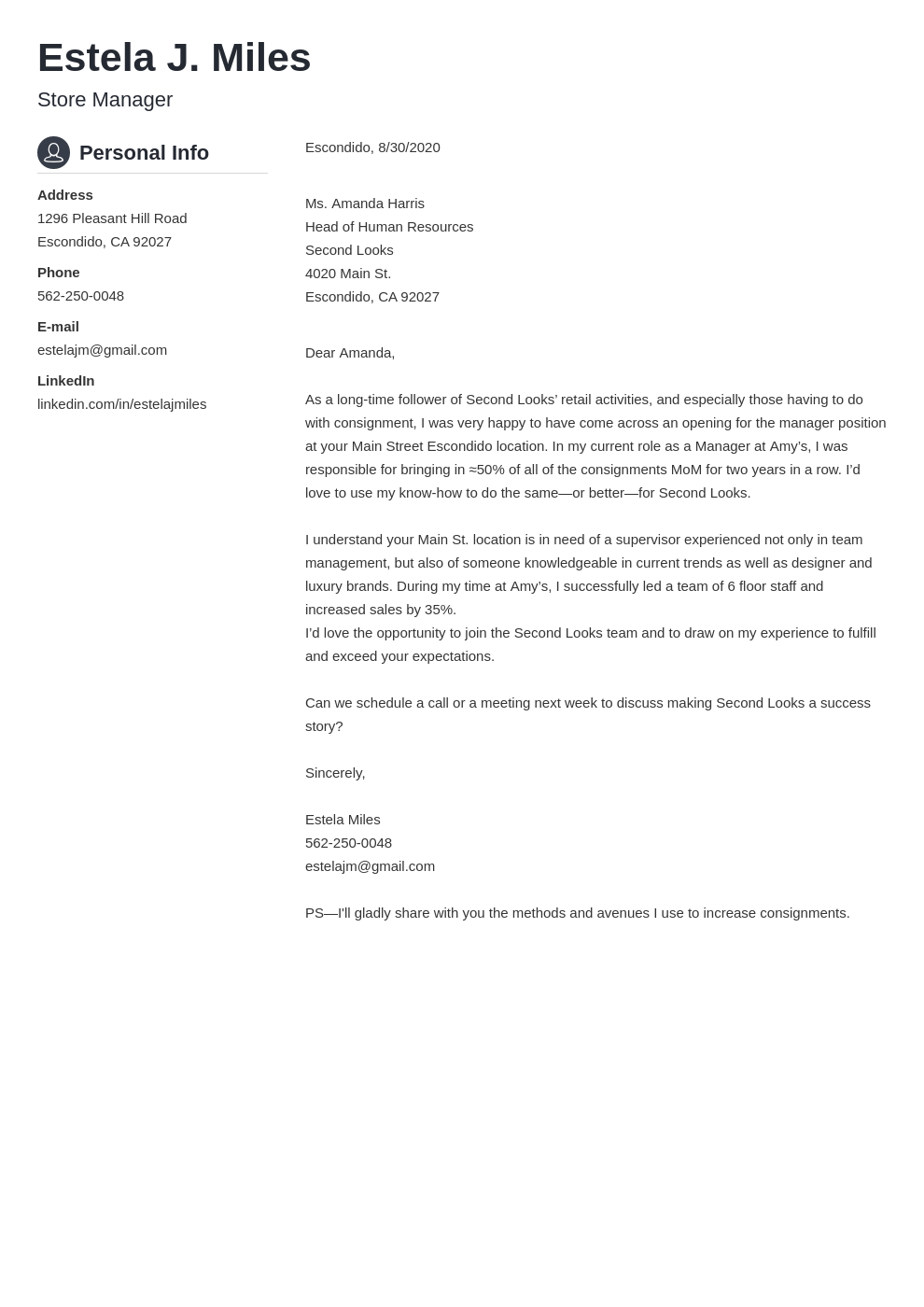 retail management cover letter examples
