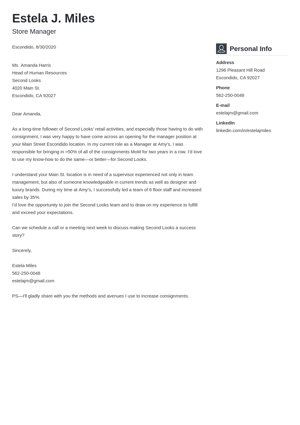 retail operations manager cover letter examples