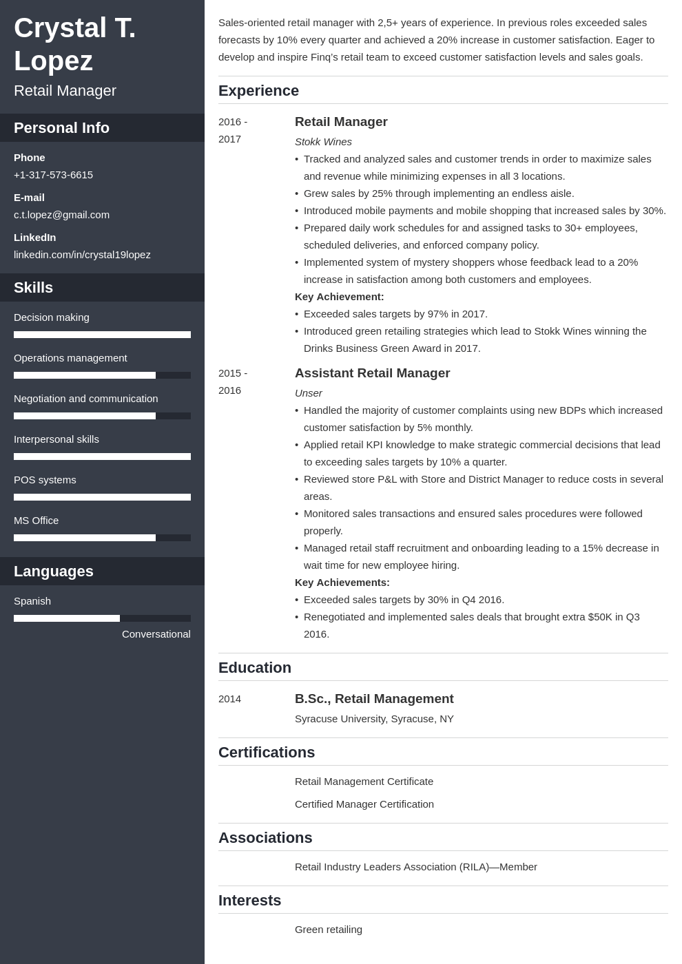 retail manager resume example template cascade