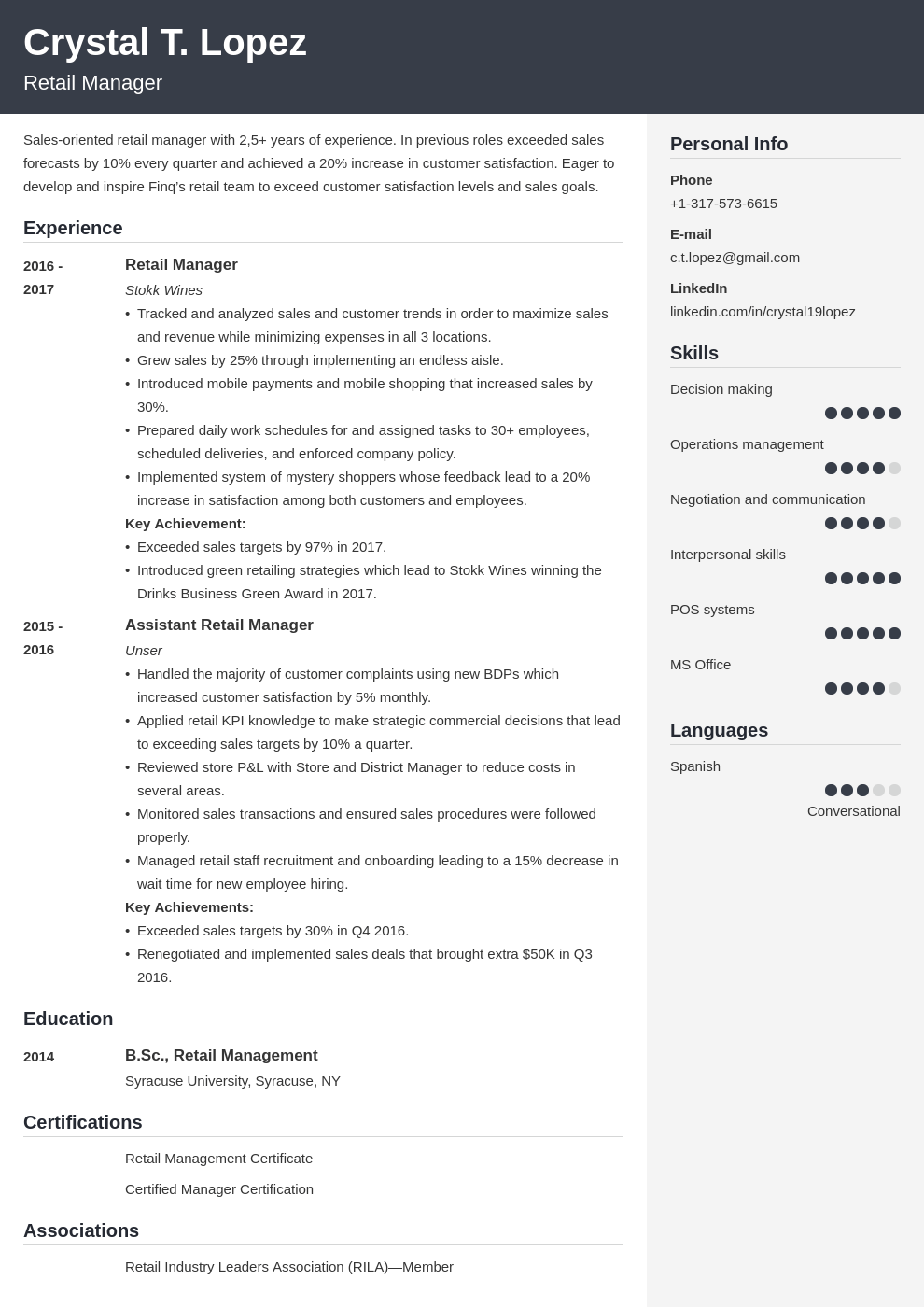 retail manager resume example template cubic