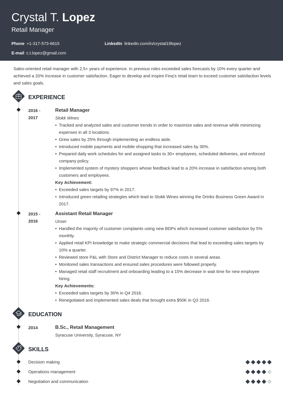 Retail Manager Resume Examples with Skills Objectives 