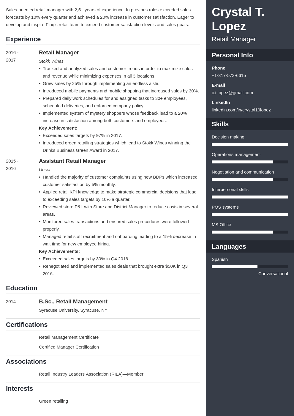 retail manager resume example template enfold