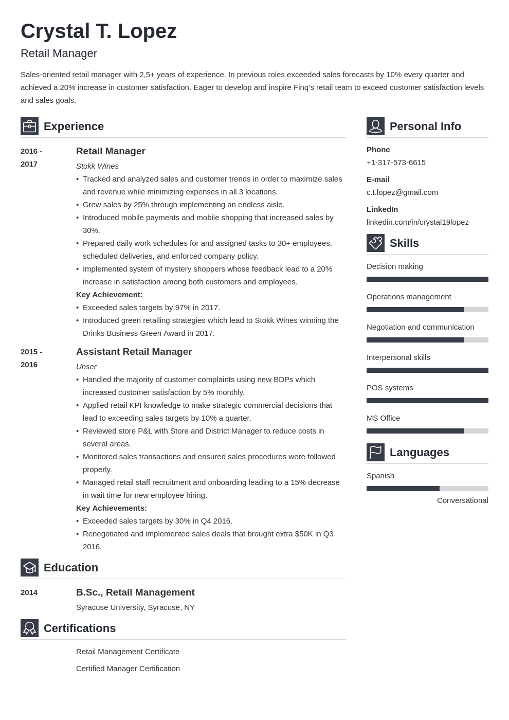 retail manager resume example template vibes