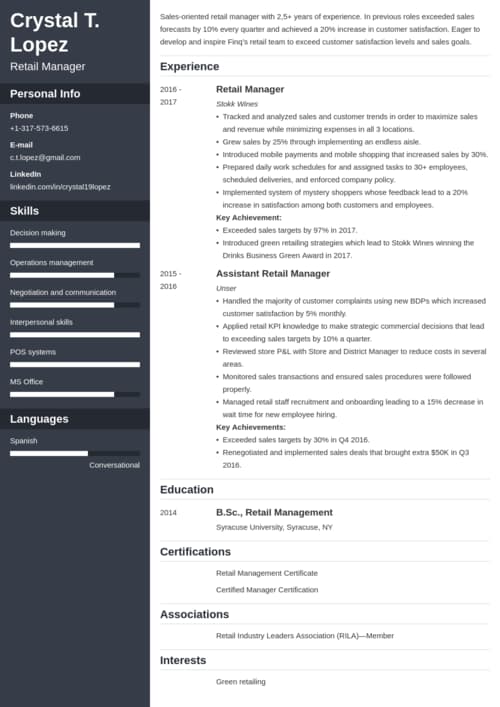 retail manager resume templates