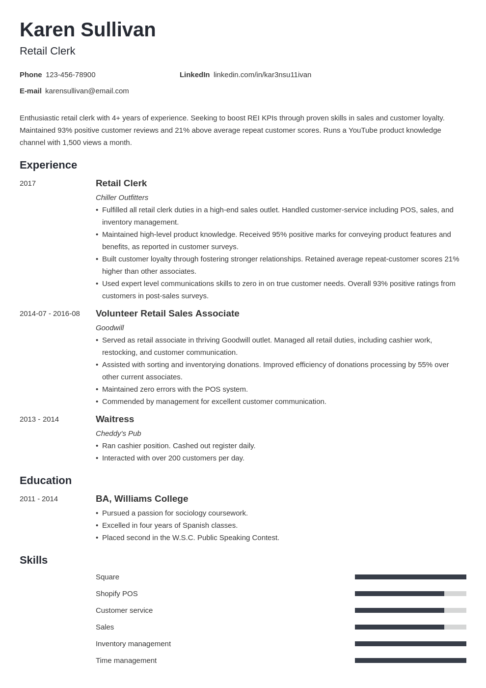 no experience retail job resume