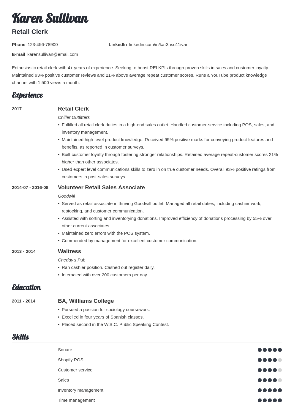 Retail Resume Examples Template With Skills Experience