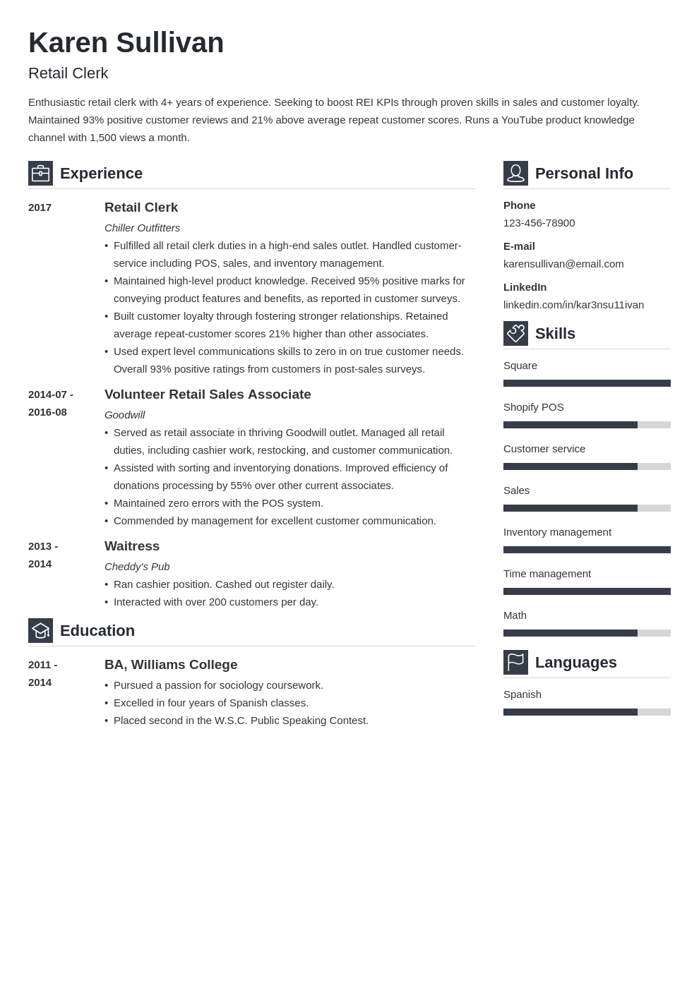 retail resume example template vibes
