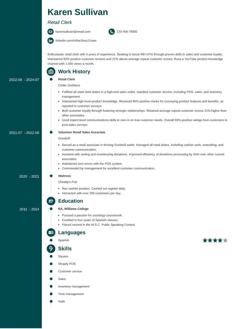 Concept  resume template for retail