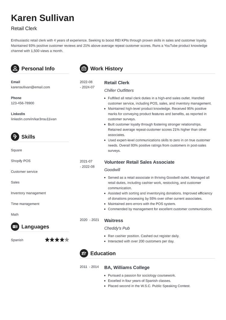 Crisp  resume template for retail