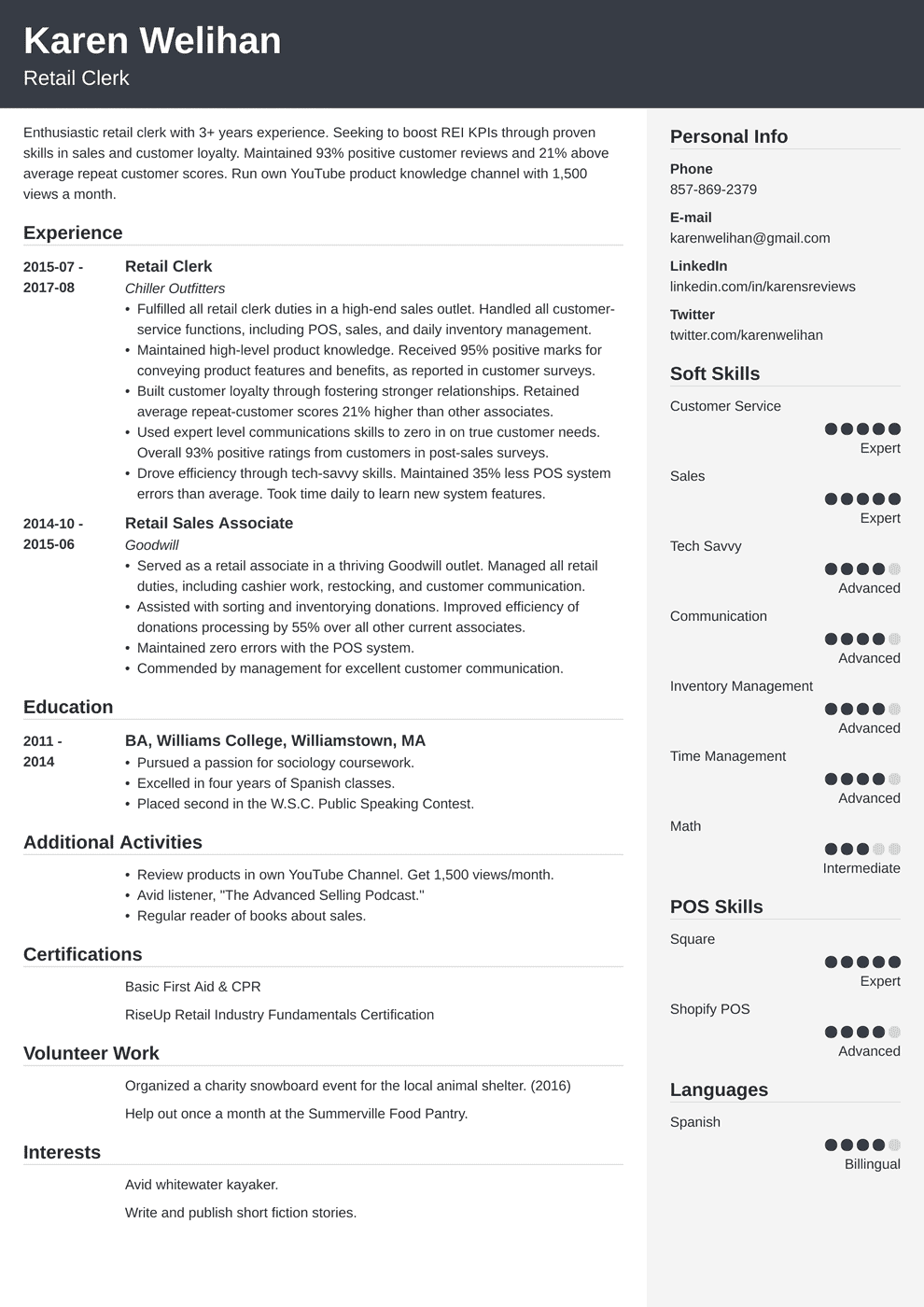 Retail Resume Examples with Skills Experience 