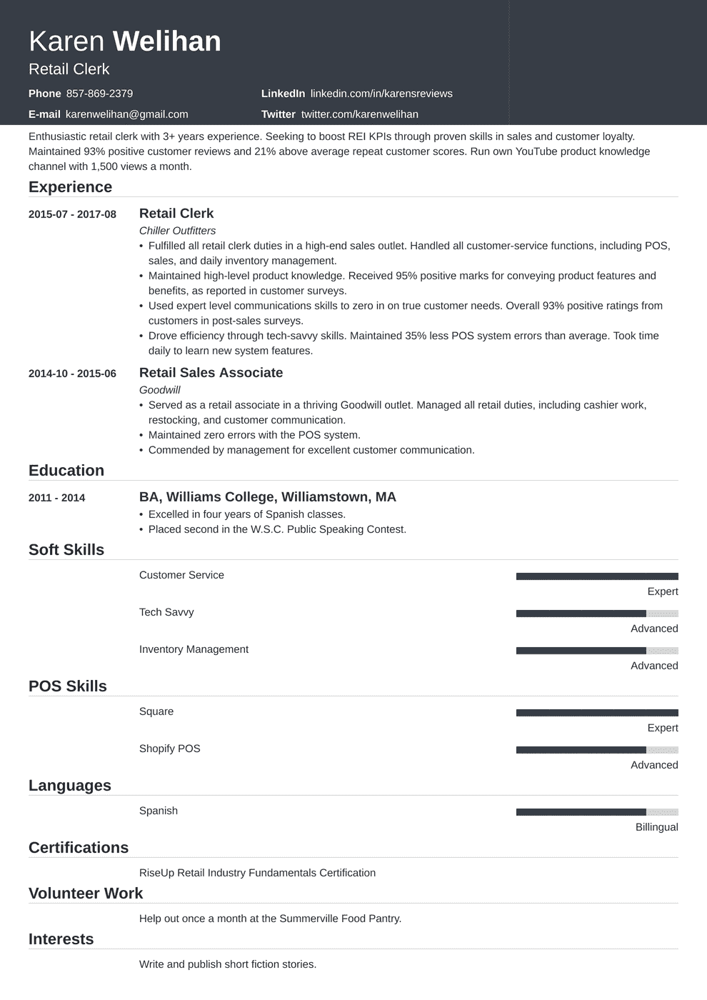 Retail Resume Sample And Complete Guide 20 Examples