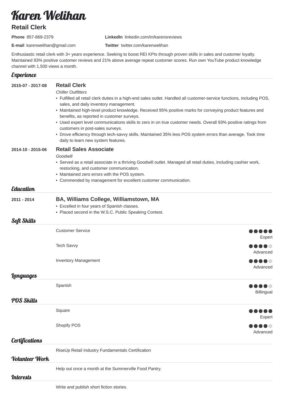 Retail Resume Examples Template With Skills Experience