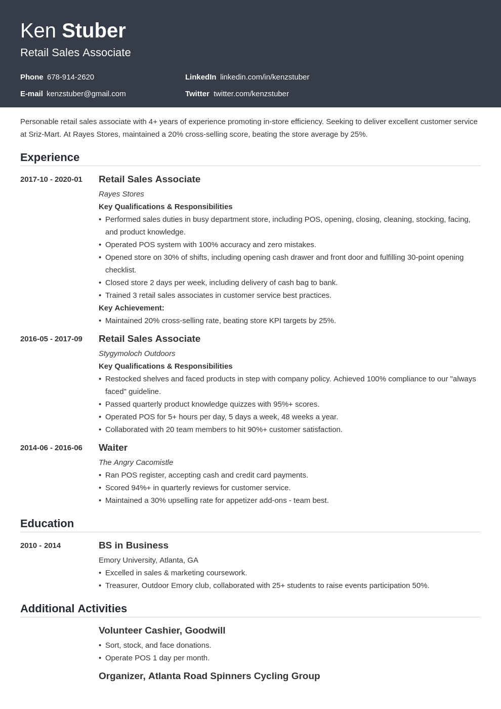 retail sales associate resume example template influx