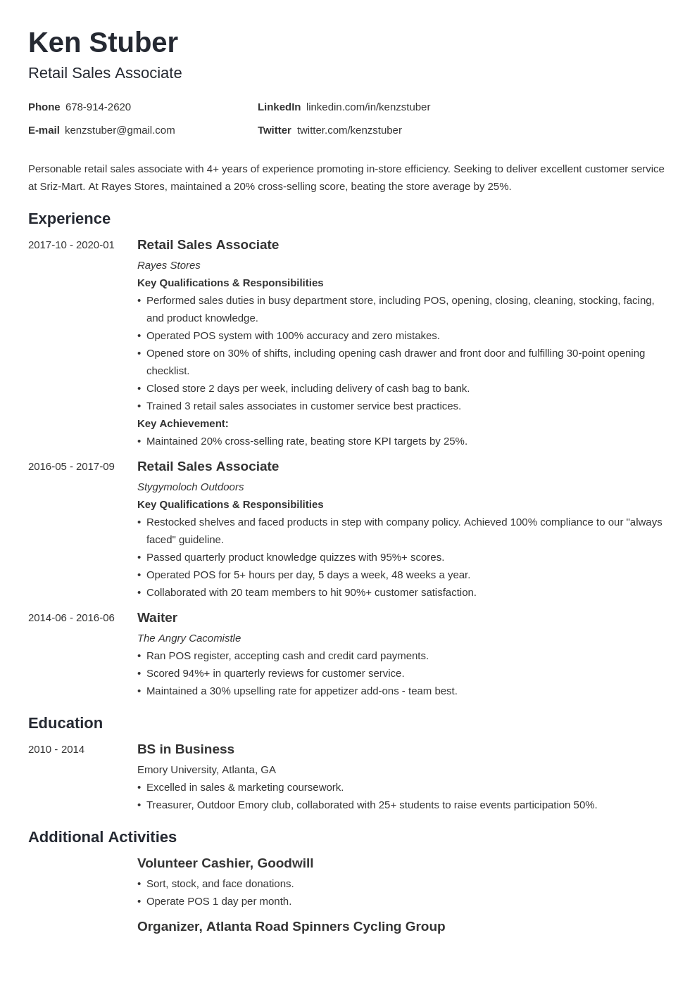 Retail Sales Associate Resume Samples And Guide