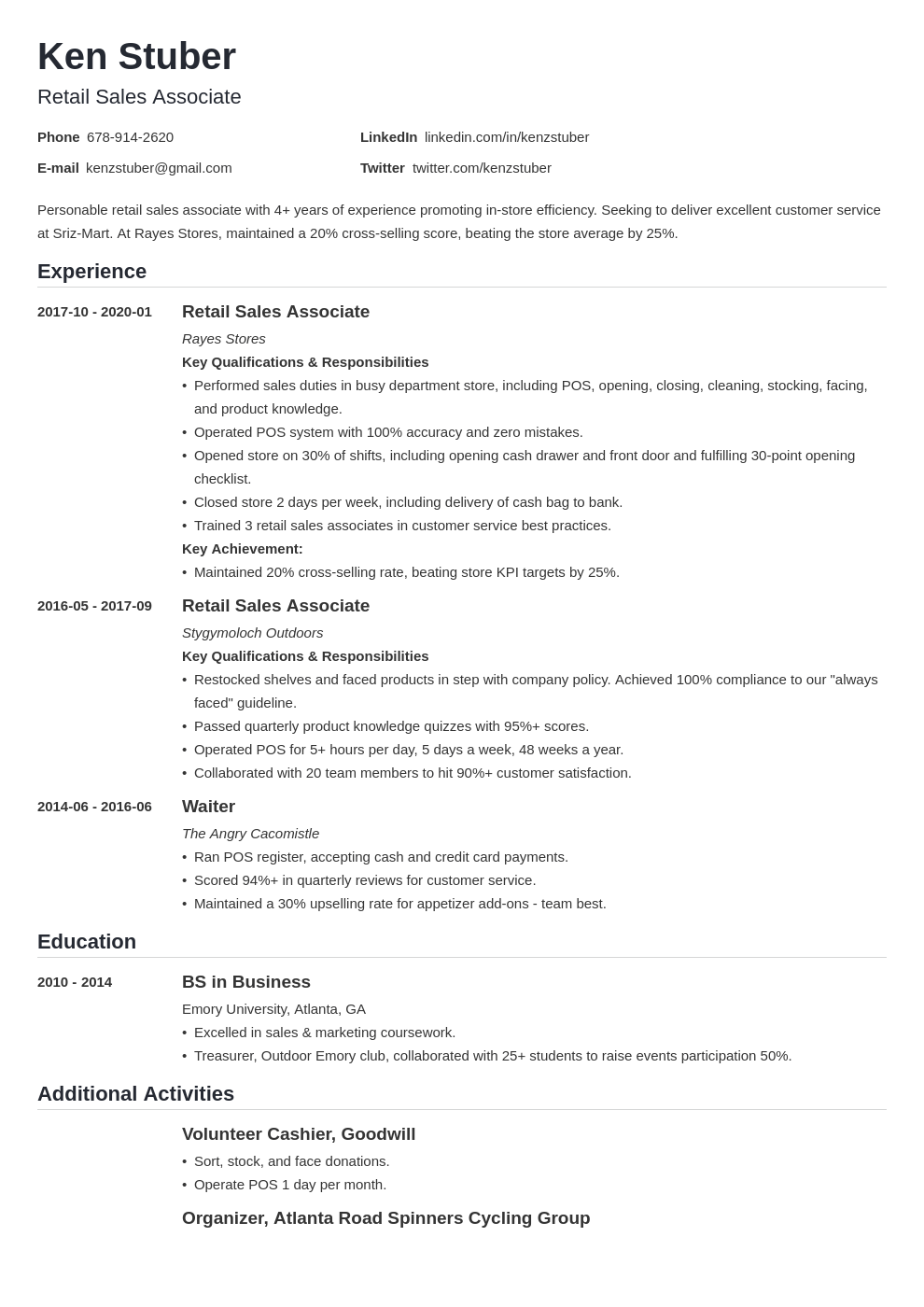 Retail Sales Associate Resume Samples And Guide 4975