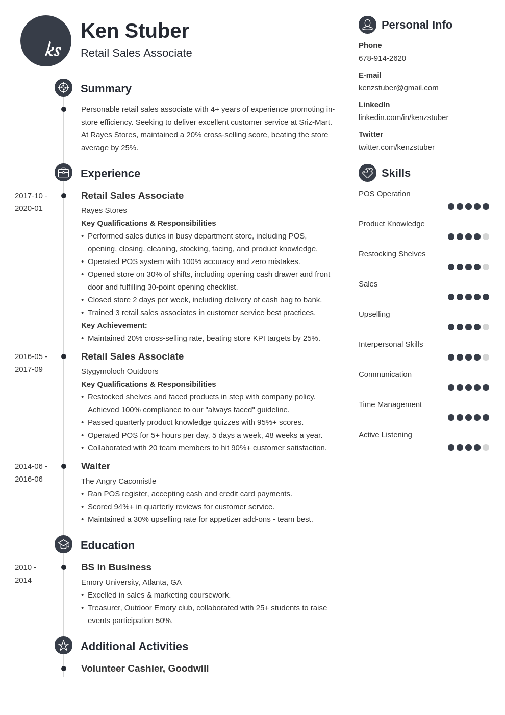 retail sales associate resume example template primo