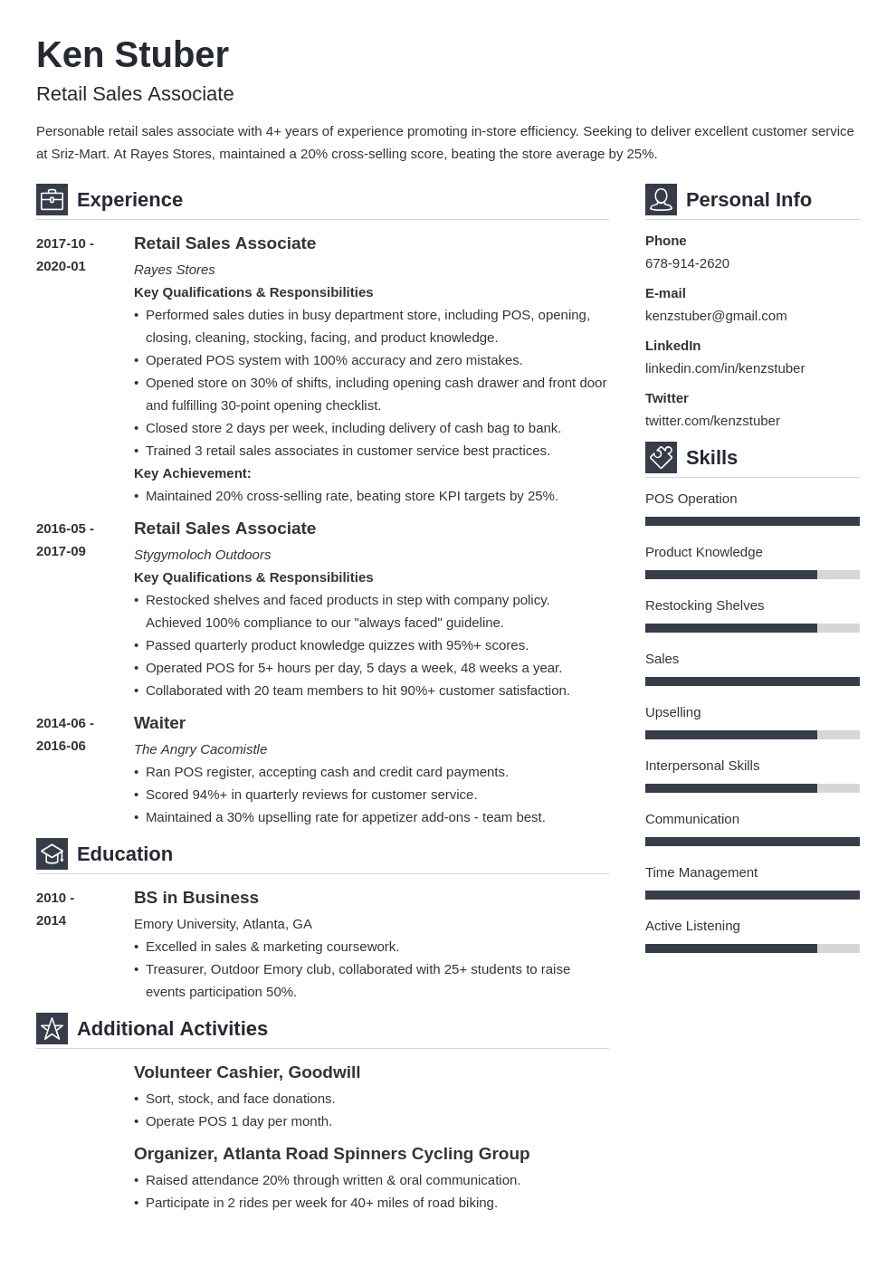 retail sales associate resume example template vibes