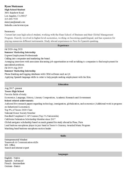 High School Resume Templates Download Now