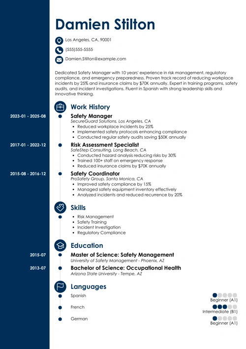 Safety Manager Resume Sample