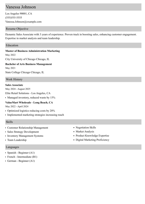 sample resume example