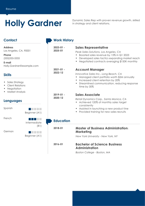 sample sales representative resume