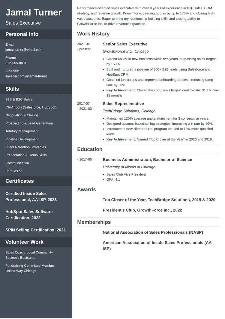 Sales Resume Example