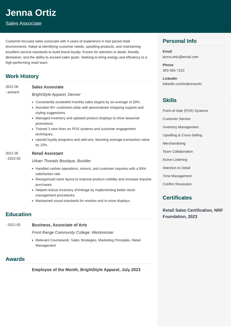 Sales Associate Resume Example by zety