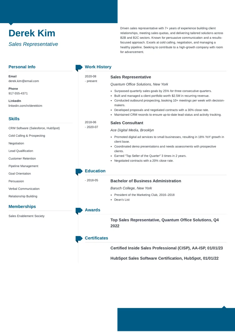 Sales Representative Resume Example by zety