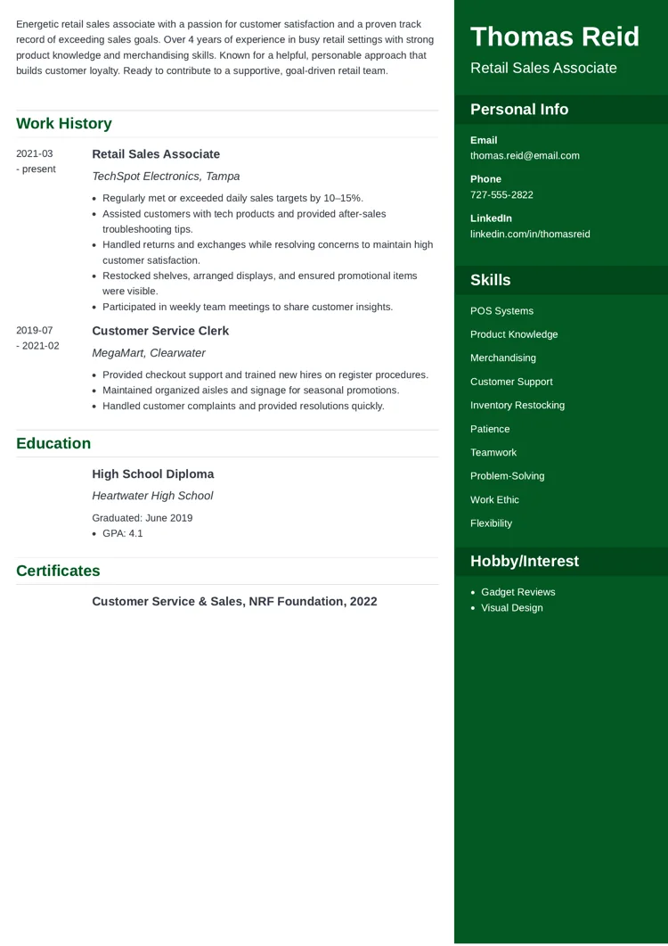 Retail Sales Associate Resume Example by zety