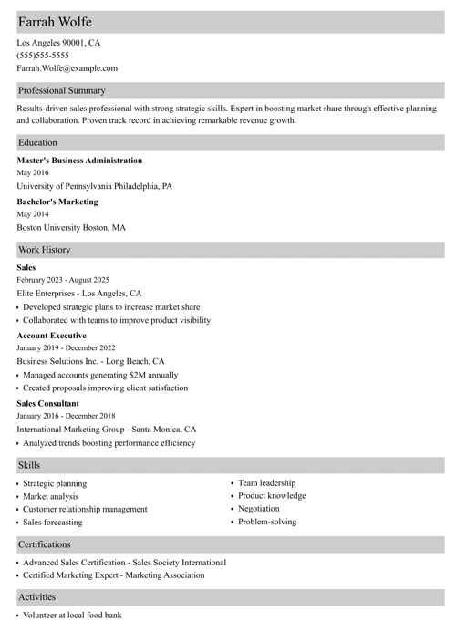 sales resume example