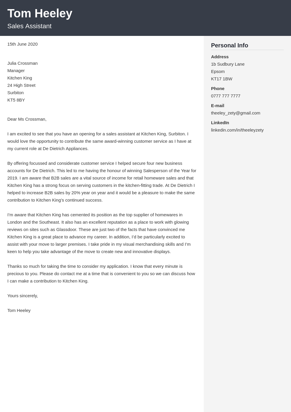 Sales Assistant Cover Letter Template And Writing Guide 