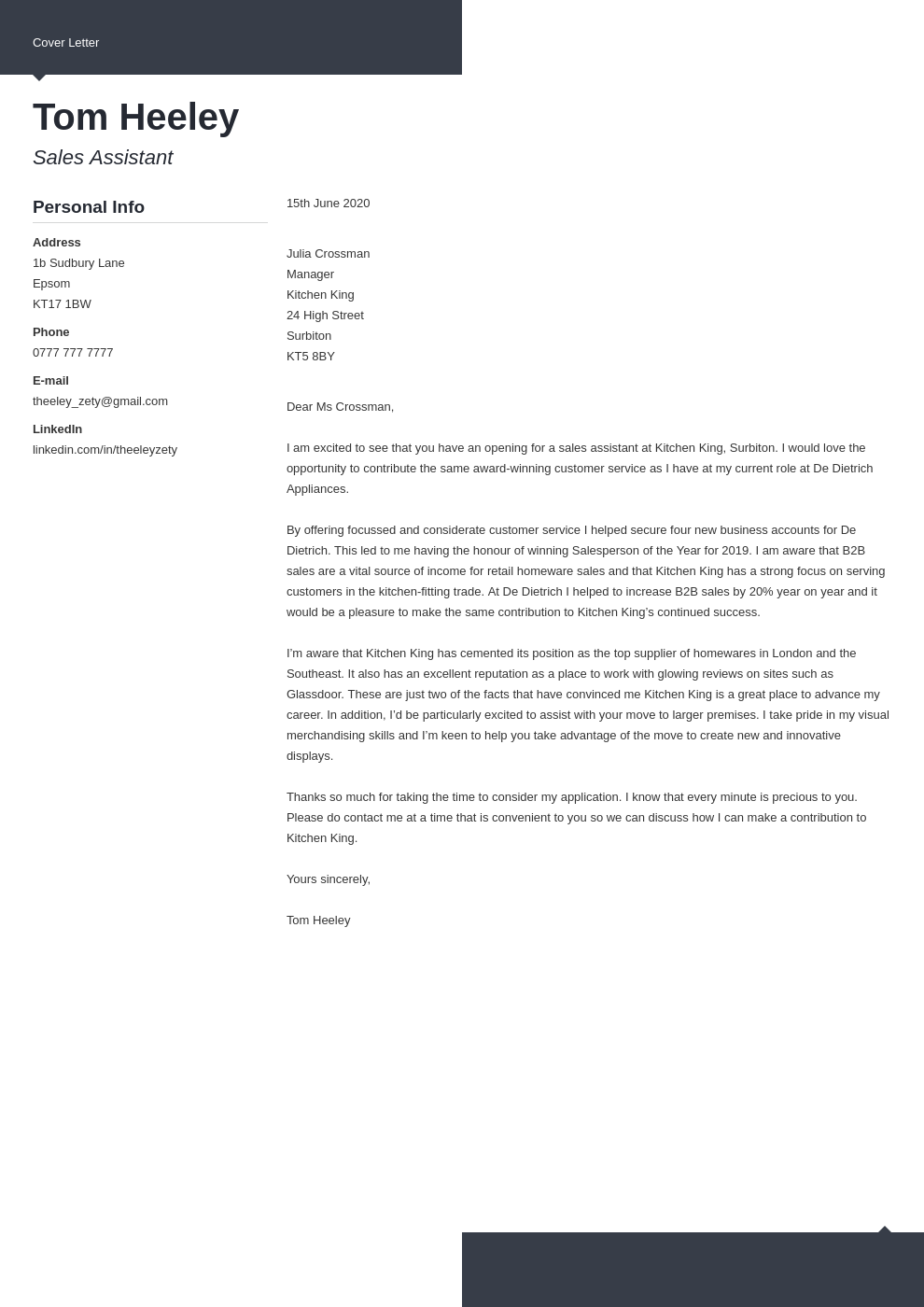 application letter for retail sales assistant