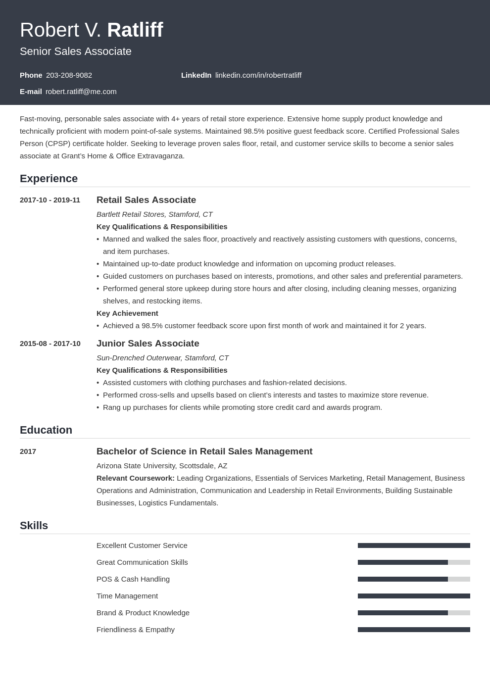 Sales Associate Resume Example Job Description