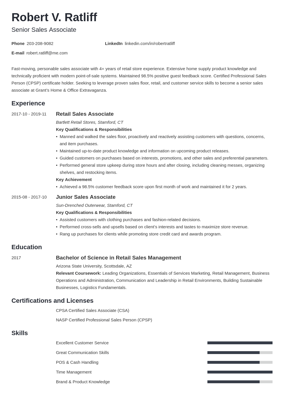 sales associate resume template minimo