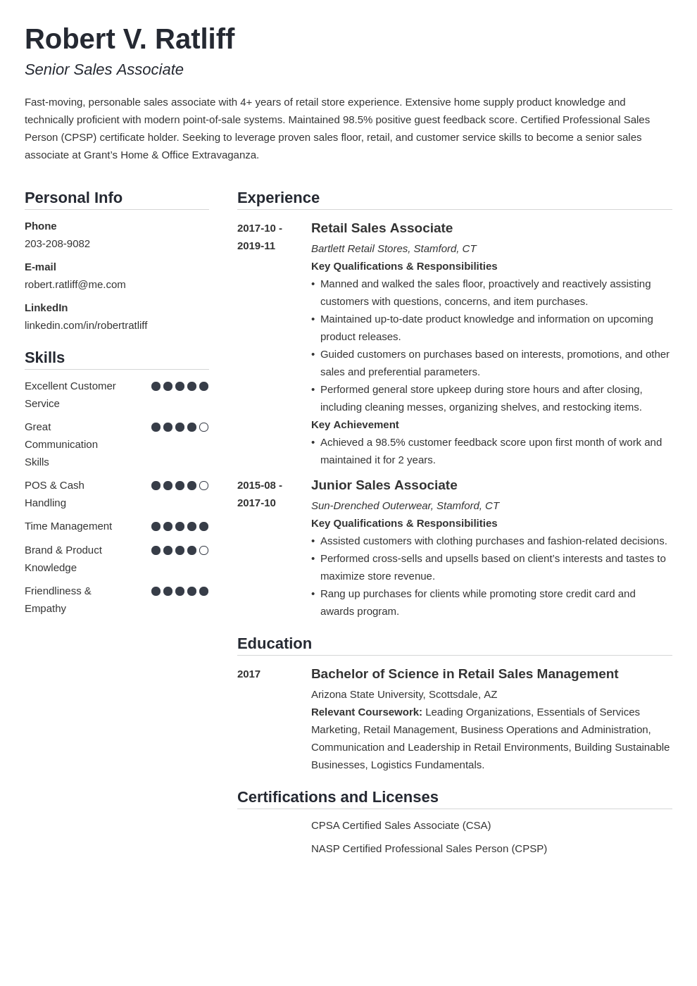 sales associate resume template simple