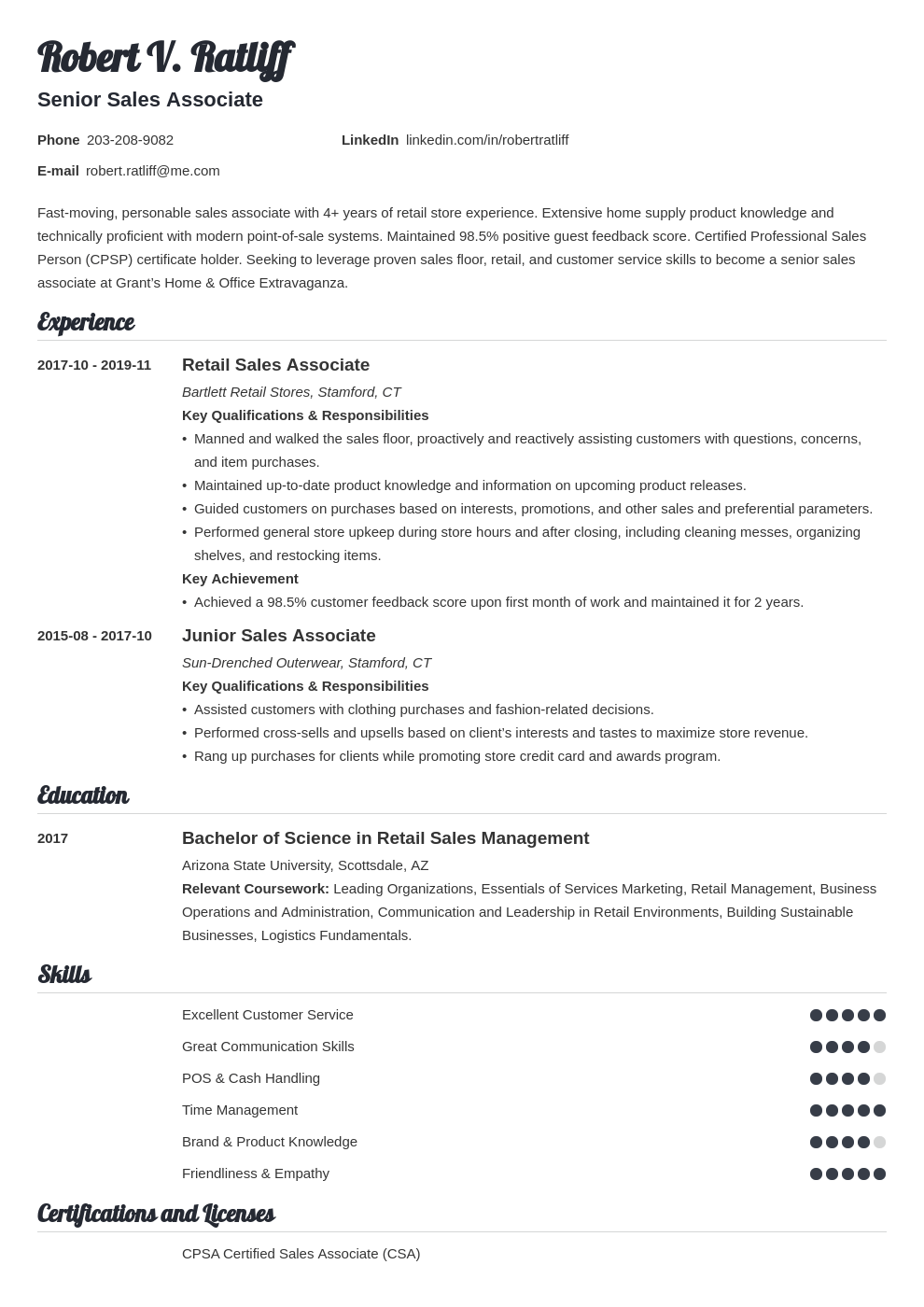 Sales Associate Resume Example Job Description