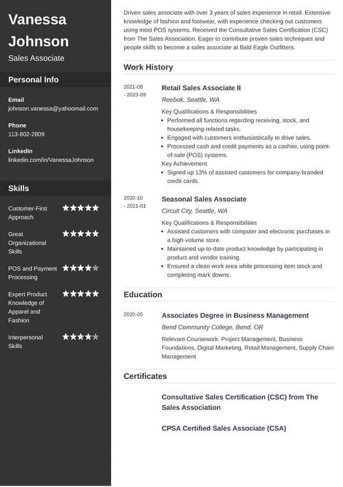 sales associate resume example