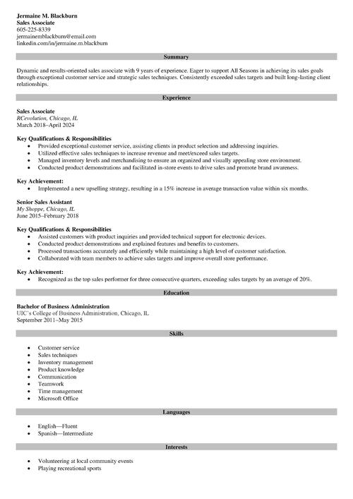 sample resume example