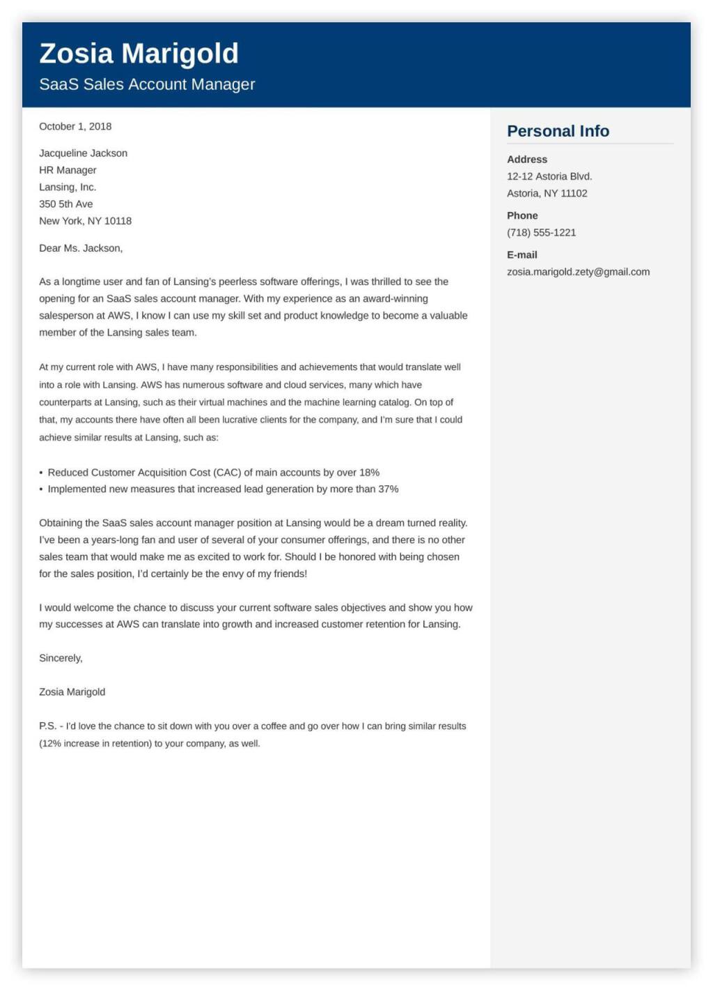 sales rep application letter format