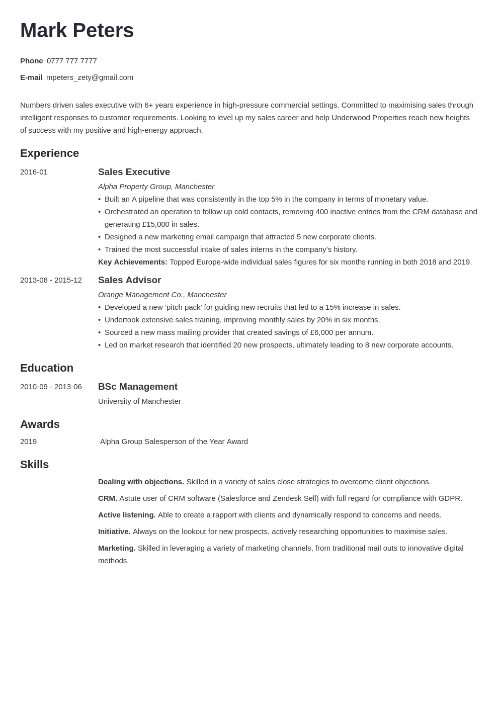 Sales CV Examples And How to Write Guide Template 