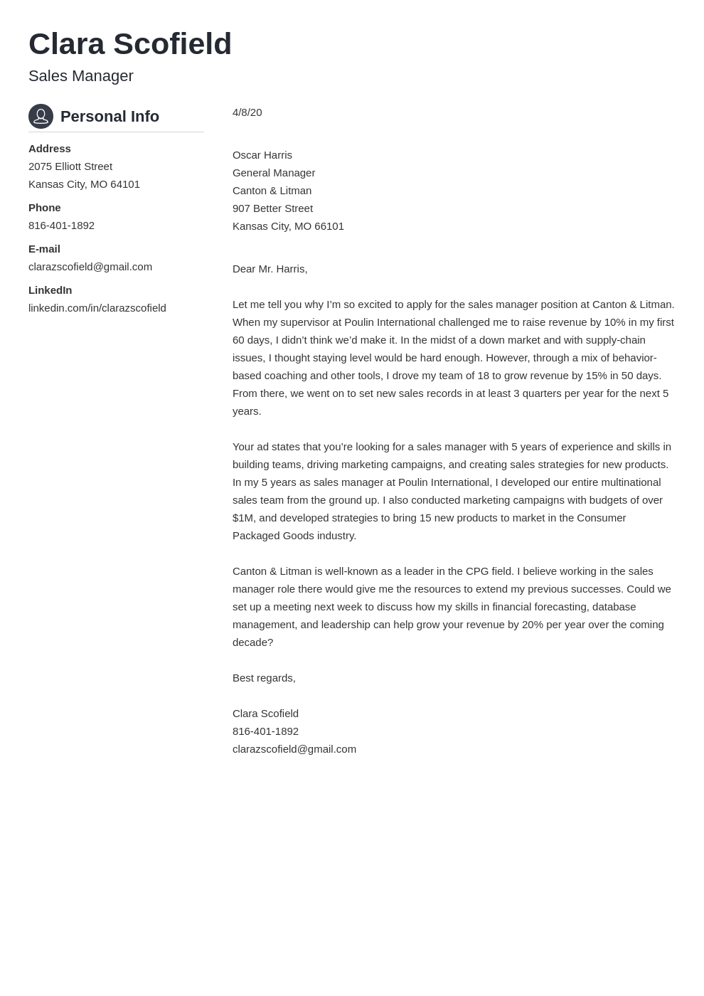 Sales Manager Cover Letter Examples