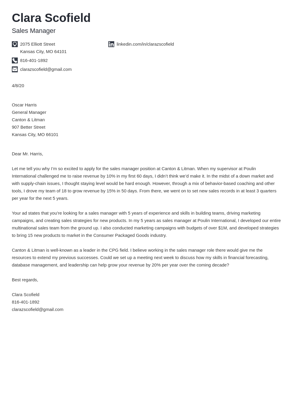 best cover letter examples sales