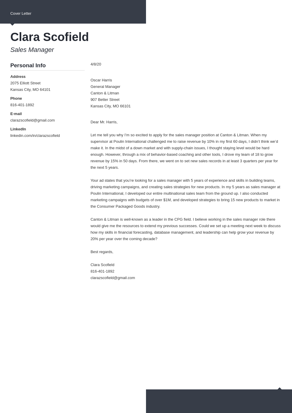 commercial sales manager cover letter