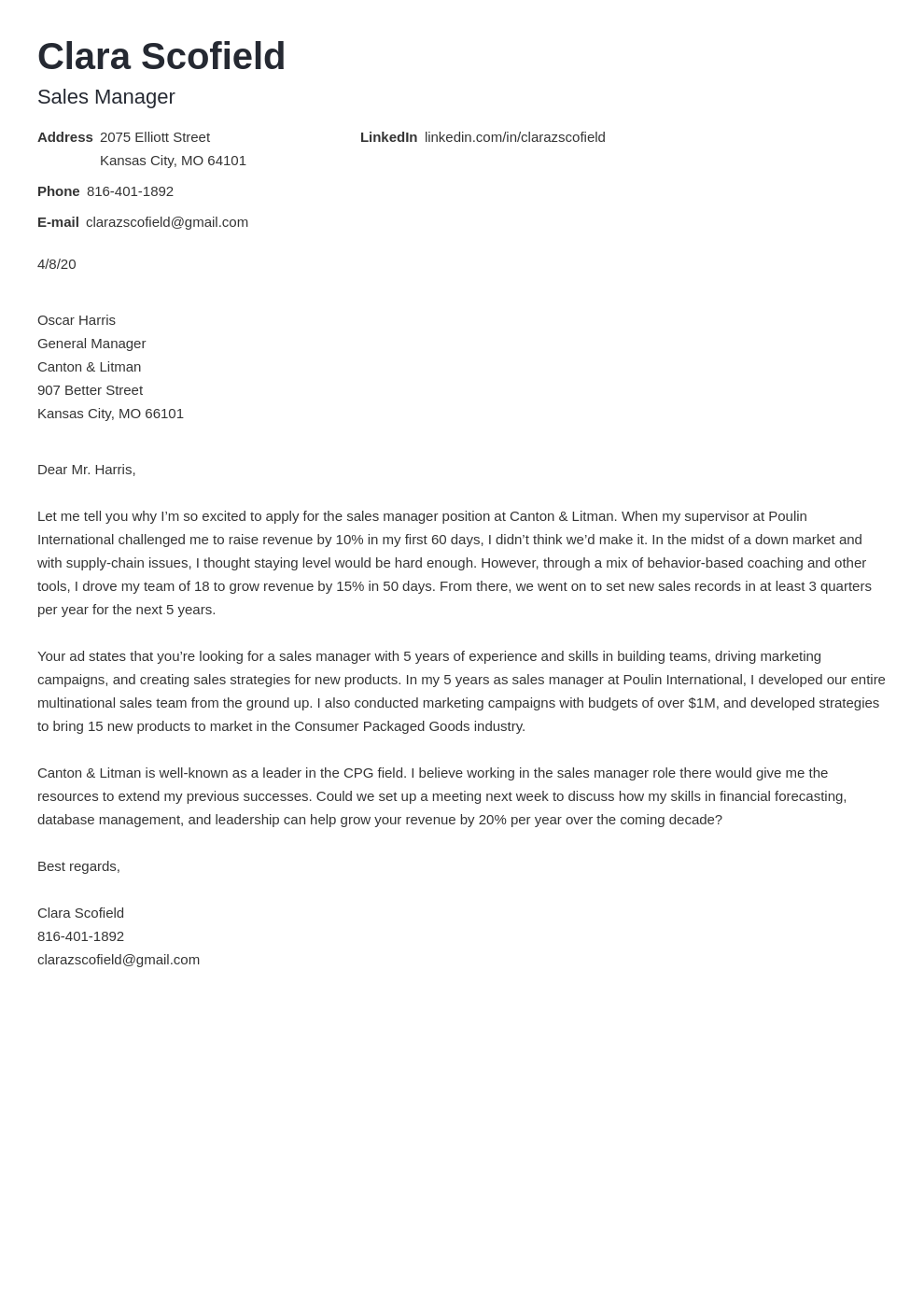 sales consultant cover letter examples