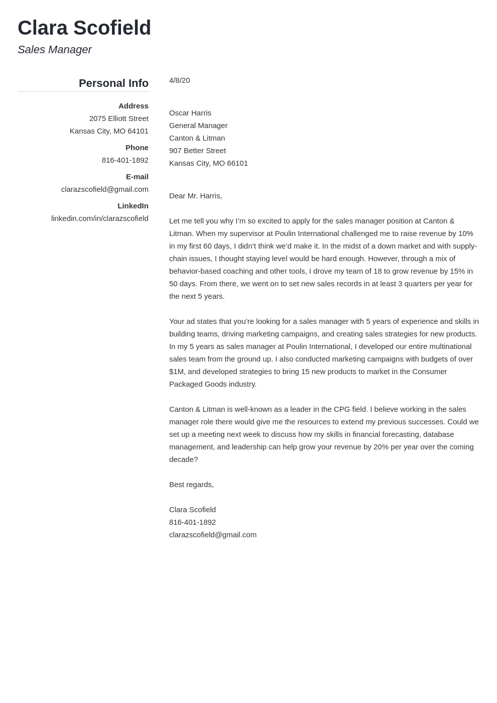 cover letter template for sales manager