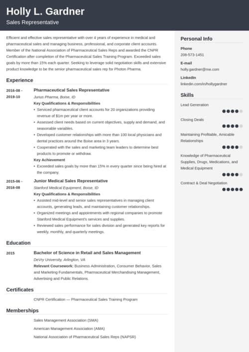 sample sales representative resume