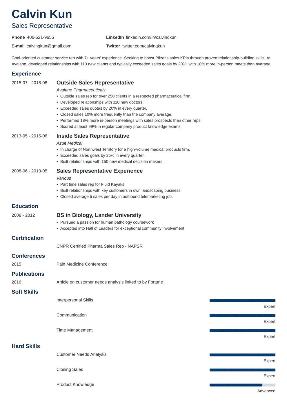 outside pharmaceutical resume sales